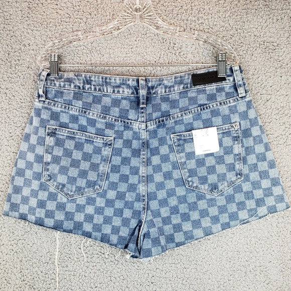 Vigoss Checker Print High Rise Raw Hem Denim Shorts Sz 32 - Picture 7 of 12
